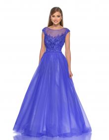 Embroidered Beaded Ball Gown Illusion Tulle Floor Length Prom Dress Sheer Back