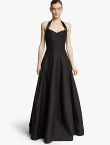 Simple Ball Gown Halter Neckline Backless Long Black Satin Prom Dress