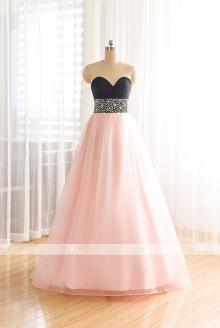 Two Tone Strapless Sweetheart Black Top Beaded Ball Gown Tulle Skirt Vintage Prom Dress