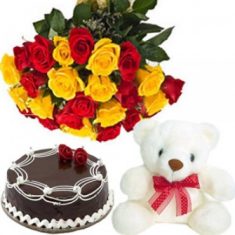 Sweet Rose and Teddy Combo

Combo includes 15 rose bouquet of red and yellow roses, a 6″ t ...