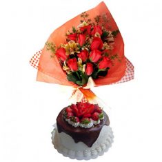 Choco Pineapple Cake with Lovely Rose Bouquet – Flower Combos – Flowers