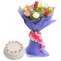 Multicolour Rose N Cake Combo – Flower Combos – Flowers