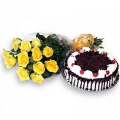 Yellow Roses N Black forest – Flower Combos – Flowers
