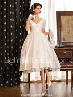 LAN TING BRIDE A-line Princess Wedding Dress – Reception Little White Dress Tea-length V-n ...