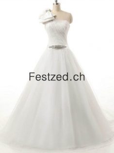 Eine-Schulter Ballkleid Weiß Tulle Brautkleider – Festzed.CH