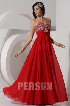 Robe de soirée empire longue rouge bustier cœur orné de strasses – Robedesoireelongue.fr