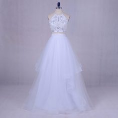 Fashion Two Piece White Beading Top Halter Neck Tulle Long Graduation Prom Dress [PS1716] – ...