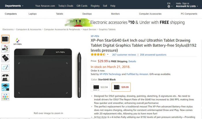 https://www.amazon.com/StarG640-Ultrathin-Graphics-Battery-free-pressure/dp/B078YR2MTF   XP-Pen  ...