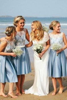 Charming Satin Neckline Knee-length A-line Bridesmaid Dresses B359 – Ombreprom
