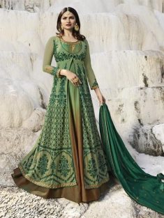 Buy Green Chiffon Embroidered Anarkali Suit Online in India | YOYO Fashion – YOYO.Fashion