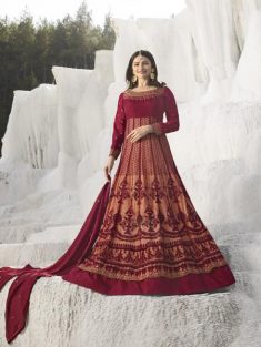 Buy Maroon & Peach Embroidered Anarkali Suit Online in India | YOYO Fashion – YOYO.Fashion