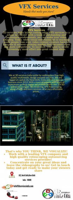 3D services India brings cutting edge VFX services to a whole new level! With a team of outstand ...