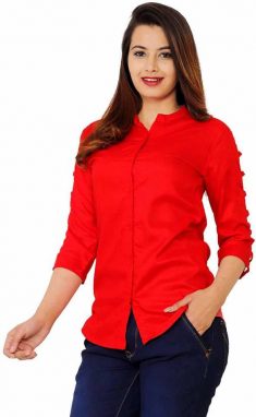 Casual Cutout Sleeve Solid Women Red Top