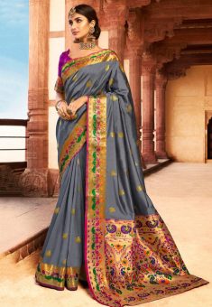 Woven Art Silk Saree in Grey : SPTA4023