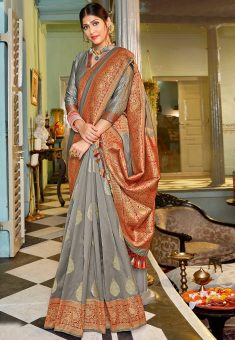 Woven Art Silk Saree in Grey : SSF11471