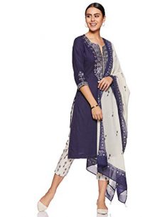 Biba Indigo and Off White Cotton Straight Suit Set