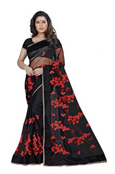 Bollyclues Women’s Mono Net Embroidered And Pearl Work Saree (Mc-1199_Free Size)