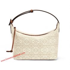 Loewe Cubi Bag In Anagram Jacquard and Calfskin In White