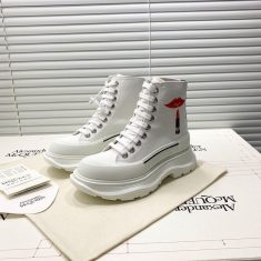 Alexander Mcqueen Tread Slick Boots Unisex Canvas with Valentine Love White
