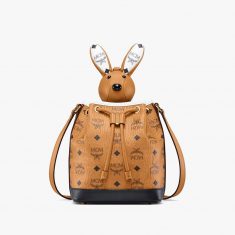 MCM Zoo Rabbit Drawstring Bag In Mix Visetos Brown/White