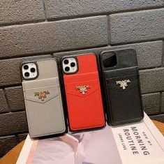 高级 Prada プラダ iphone15 携帯ケース レザー カード収納 スナップボタン 金属ロゴ付き ファッション ...
