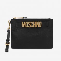 Moschino Lettering Logo Calfskin Clutch Black