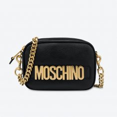 Moschino Lettering Logo Calfskin Camera Bag Black