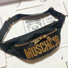 Moschino Logo Quilted Belt Bag Black/Gold