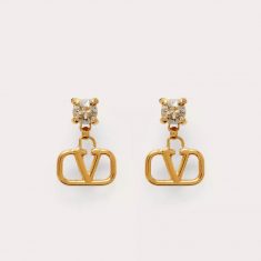 Valentino Mini VLogo Signature Drop Earrings In Metal with Diamonds Gold/White