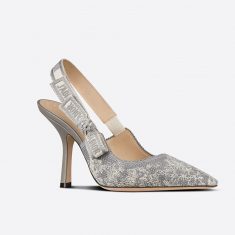 J’Adior Slingback Pumps Women Toile de Jouy Motif Cotton Grey