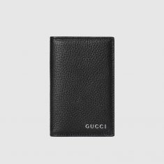 Gucci Medium Card Holder with Lettering Logo In Textured Leather Black